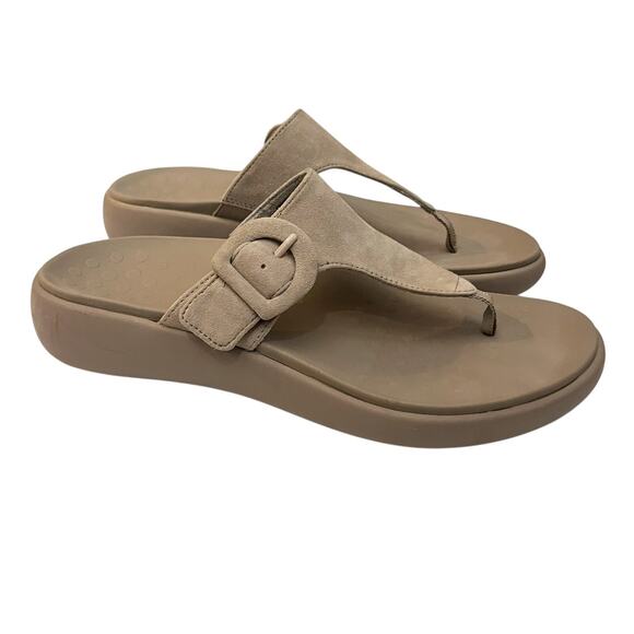 Vionic Activate RX Thong Sandals 8.5M Taupe Suede Arch Support Buckle Wedge - Picture 1 of 9